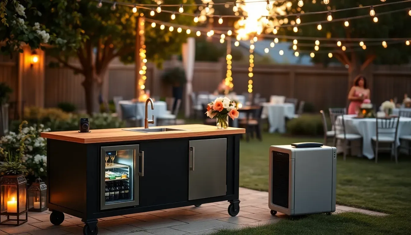 The Backyard Banger portable outdoor kitchen set up for a backyard wedding