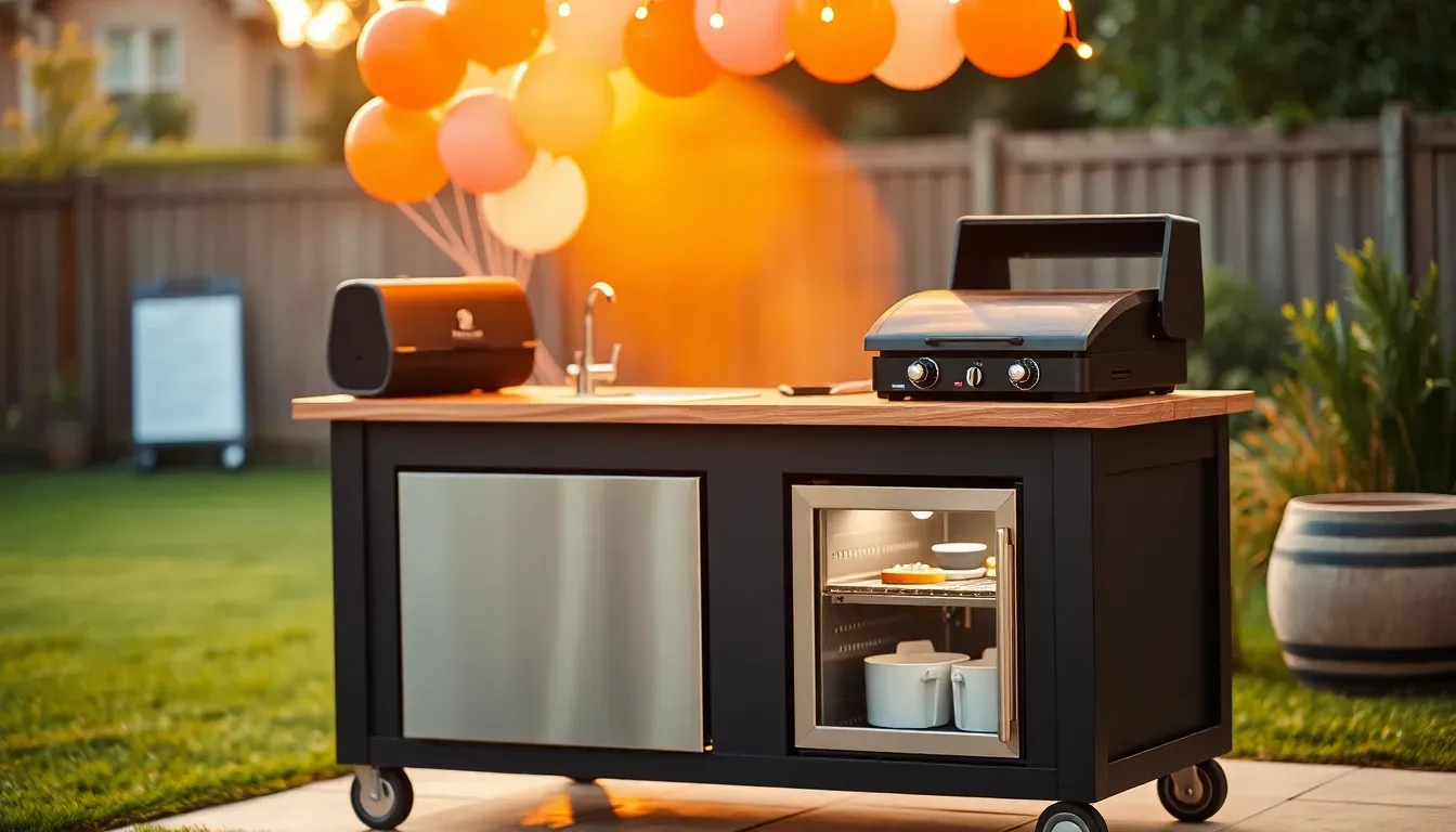 The Backyard Banger portable outdoor kitchen set up for a birthday BBQ