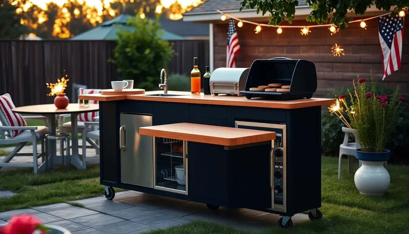 The Backyard Banger portable outdoor kitchen set up for the Fourth of July