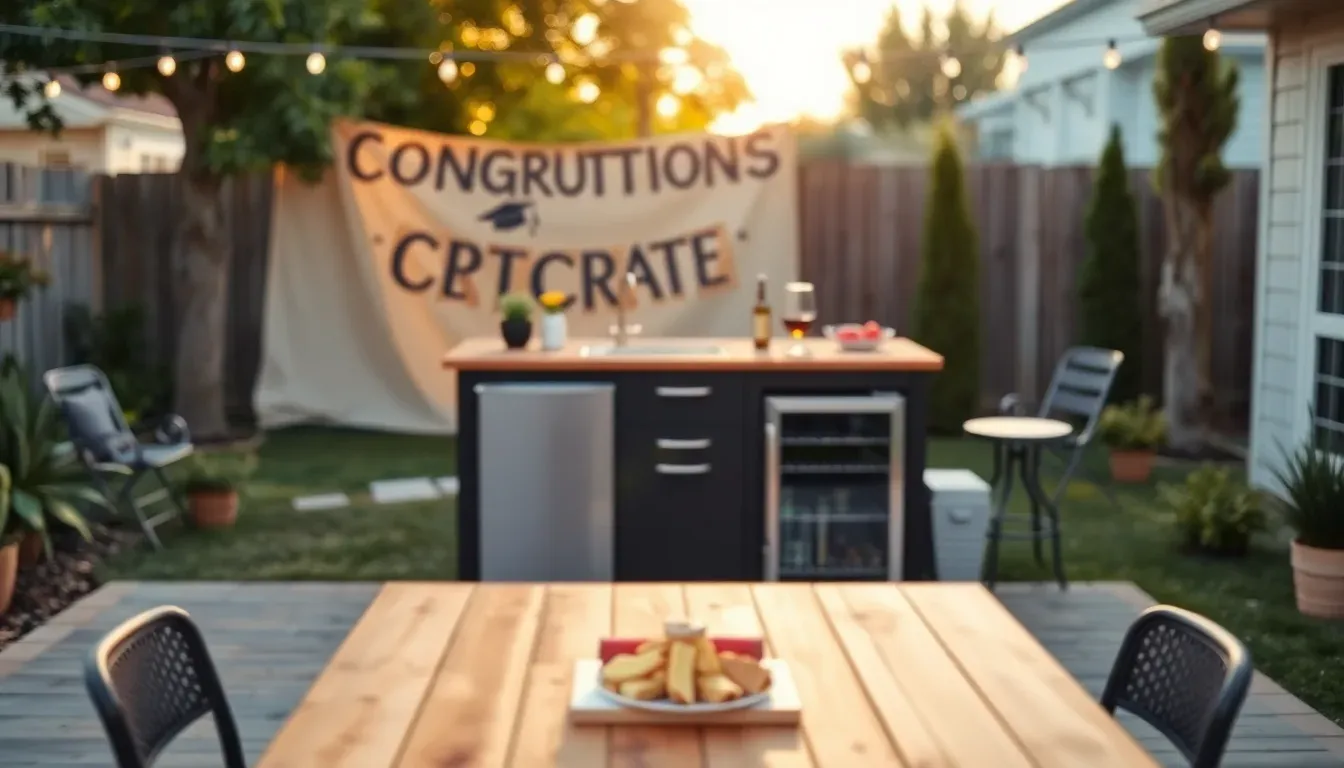 The Backyard Banger portable outdoor kitchen set up for a graduation party