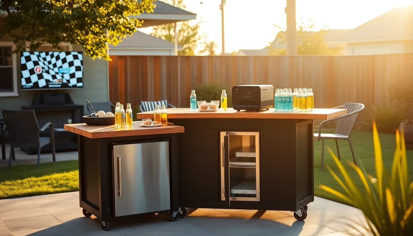 The Backyard Banger portable outdoor kitchen set up for race day