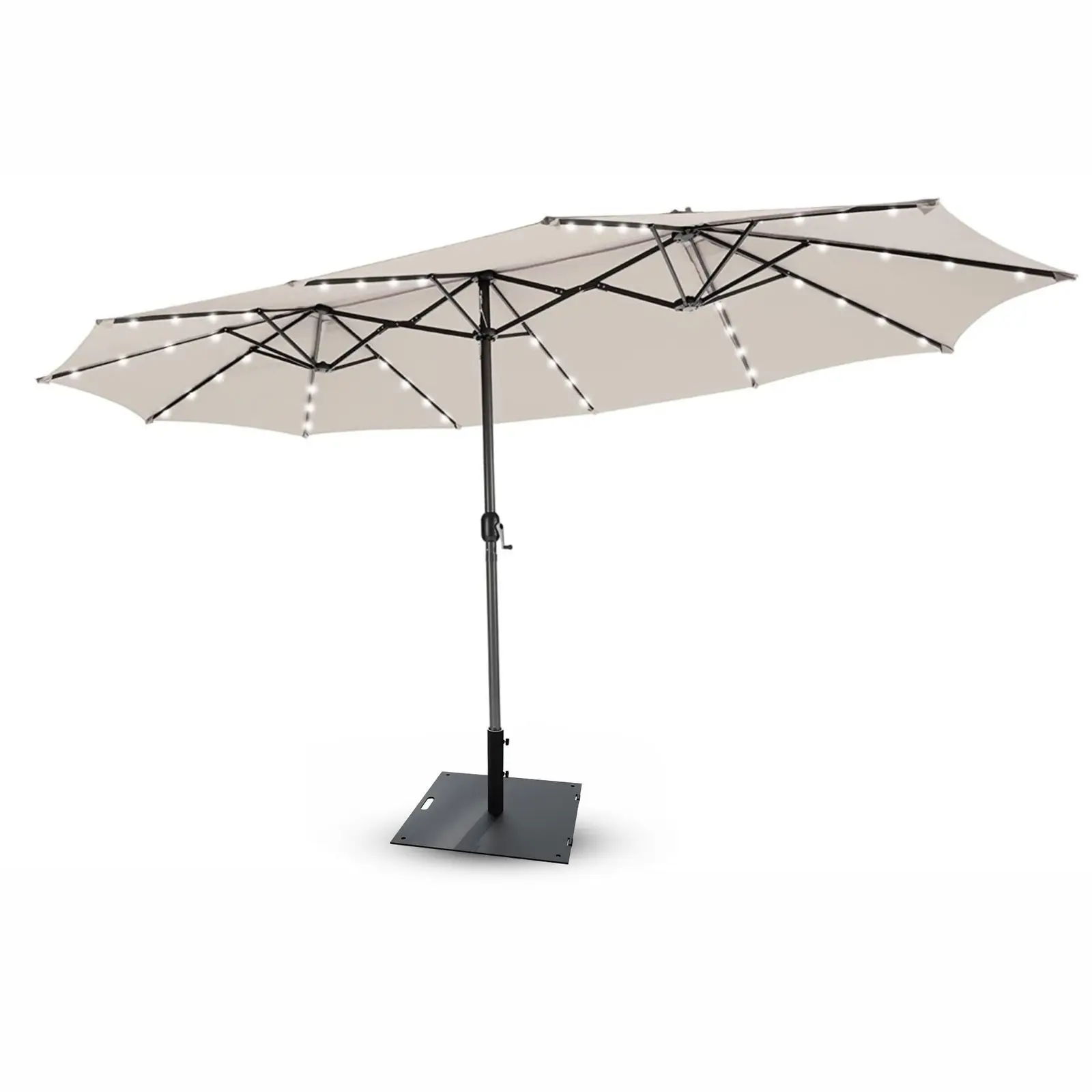 The 15-foot Triple Apex Solar Umbrella that anchors the Backyard Banger's shade, mosquito net, and TV mount.